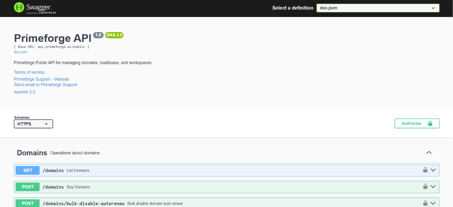 Primeforge API documentation reference