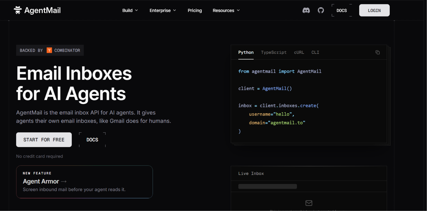 AgentMail homepage