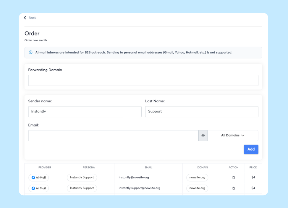 Customize email address on AirMail