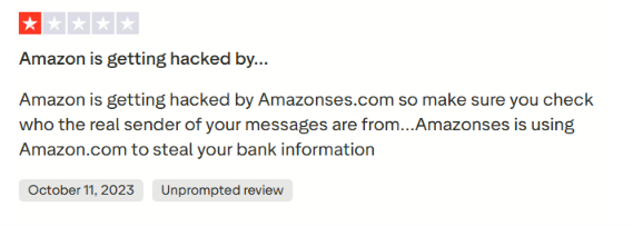  Amazon SES Trustpilot review about account getting hacked