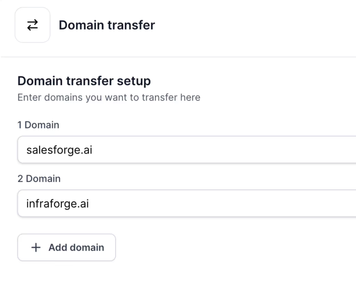 Domain transfer in Infraforge.