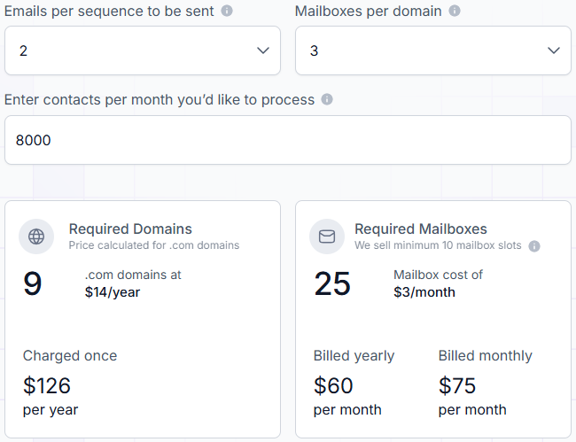 pricing calculator in Mailforge.