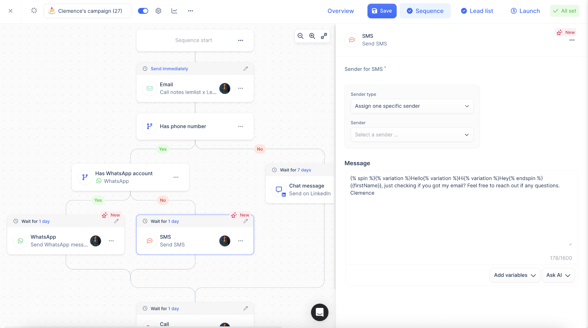 Lemlist Sequence Builder