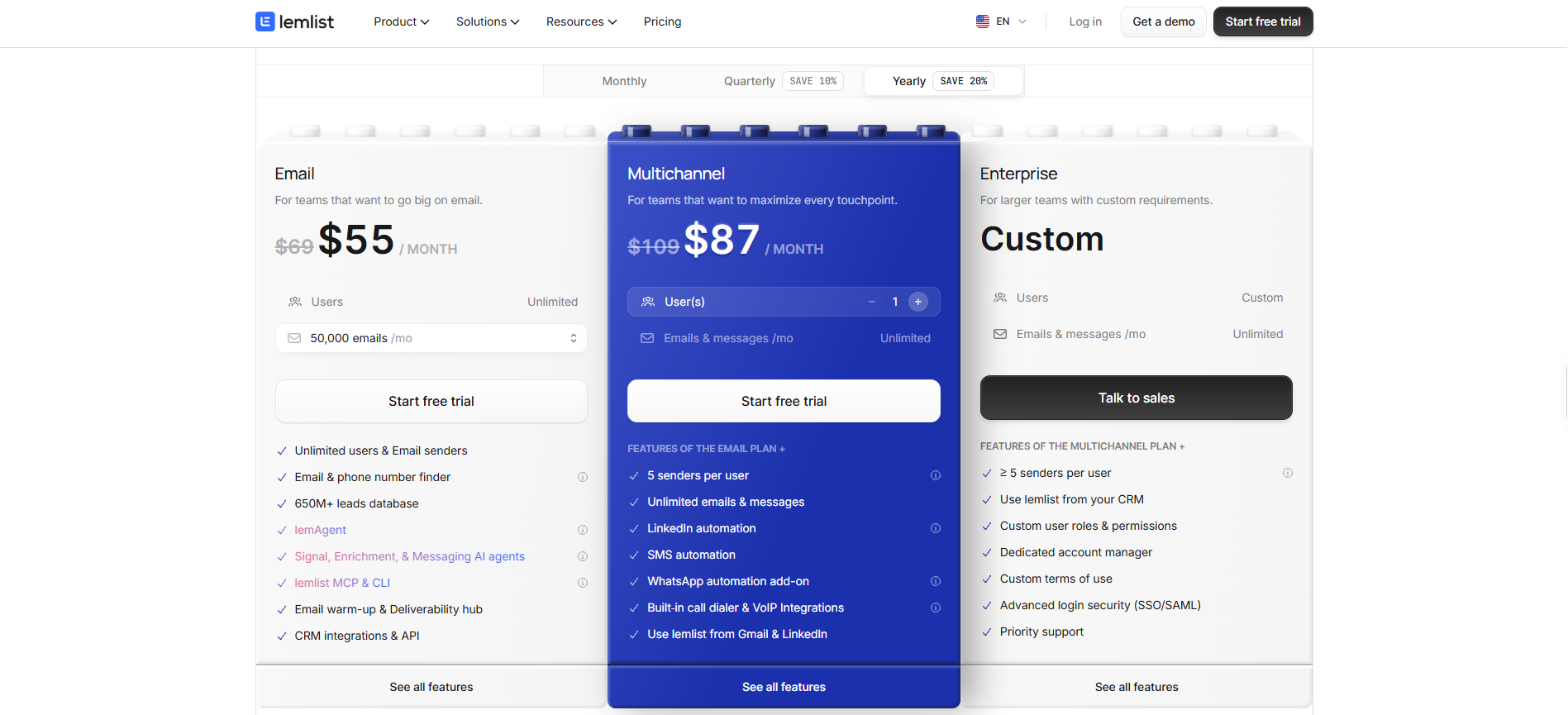 lemlist pricing plans