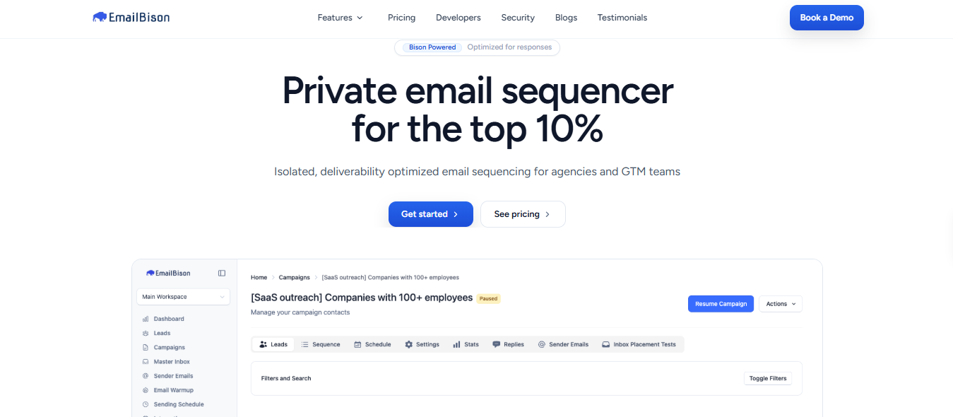 EmailBison homepage