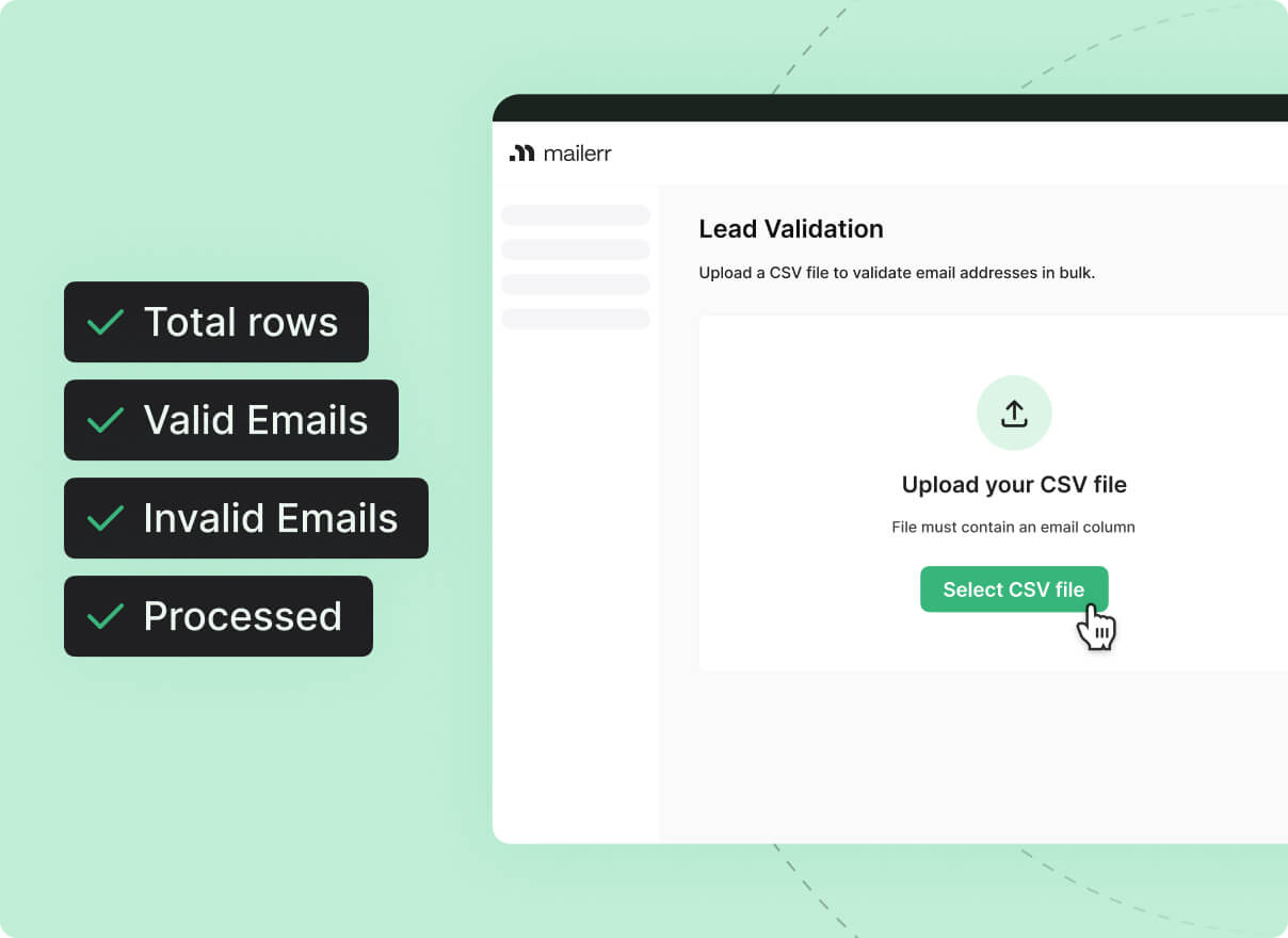 CSV upload for bulk lead validation in Mailerr