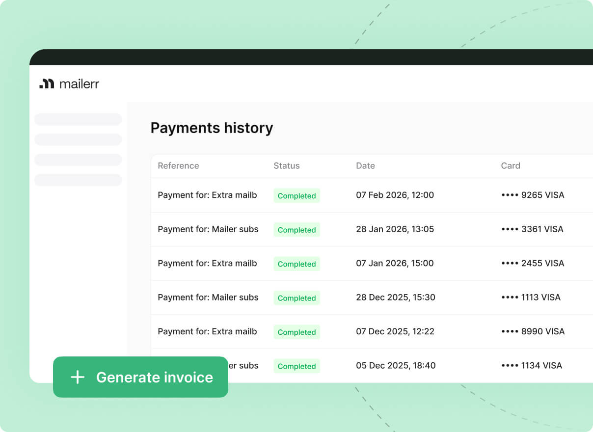 payment history and invoice generation in Mailerr