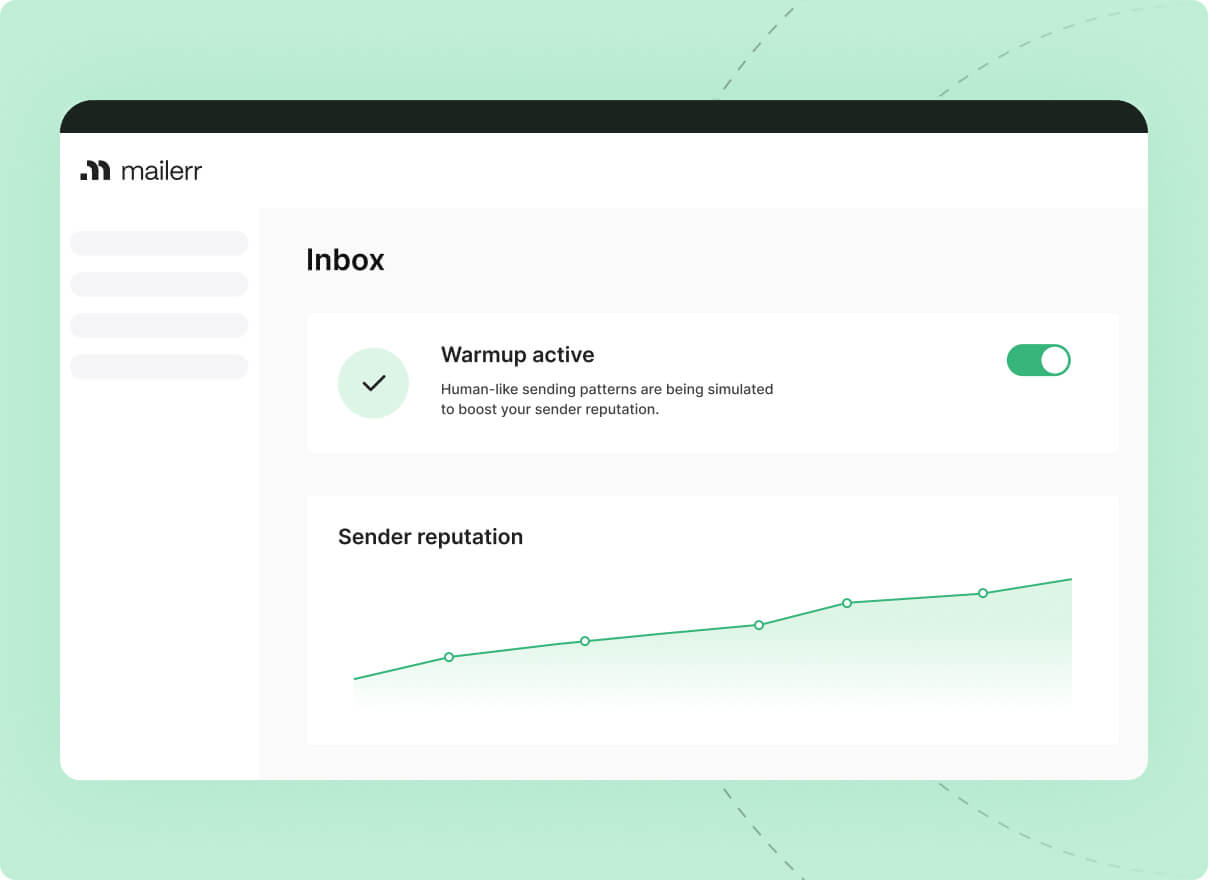 warmup toggle and sender reputation chart in Mailerr