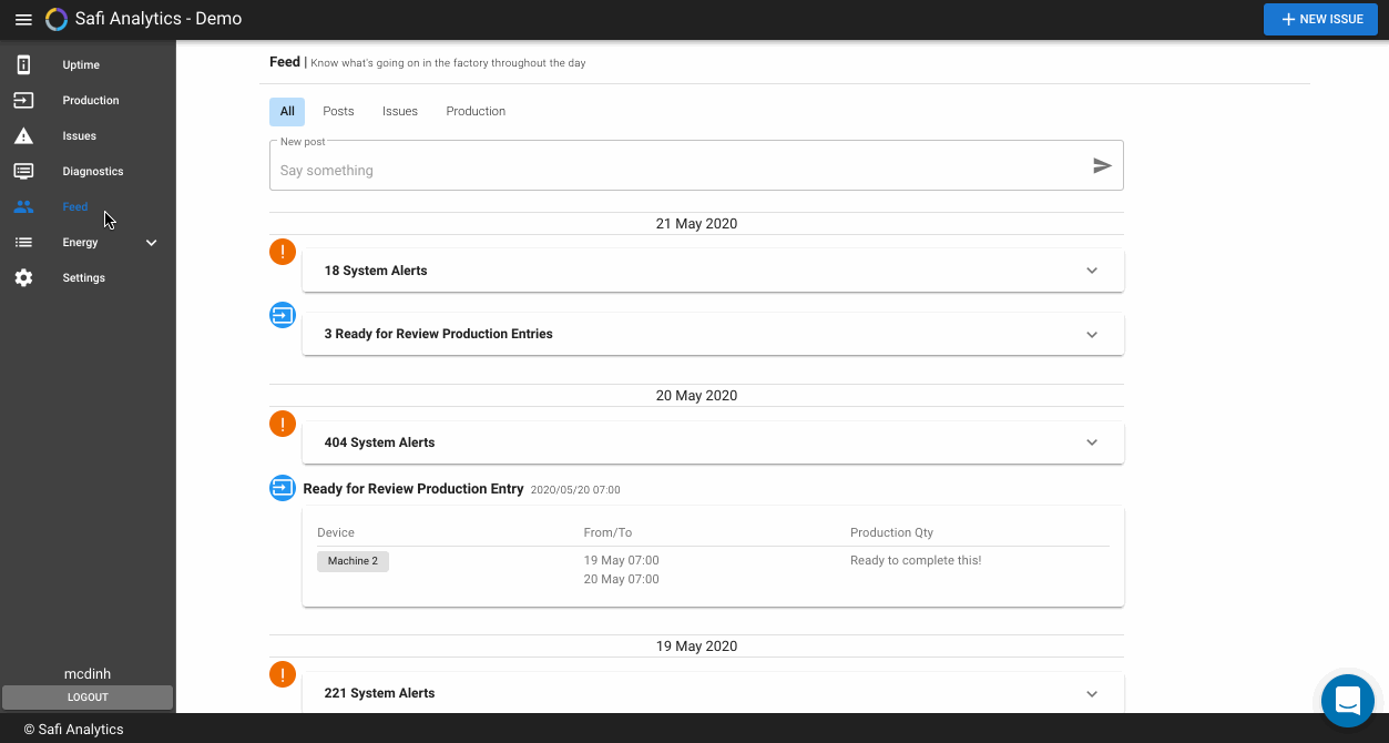 Live feed displaying operational metrics and updates
