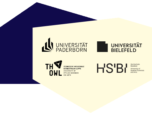Logos of four German universities: Universität Paderborn, Universität Bielefeld, Technische Hochschule Ostwestfalen-Lippe, and Hochschule Bielefeld.