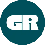 White initials GR in bold stylized font inside a dark teal circle.