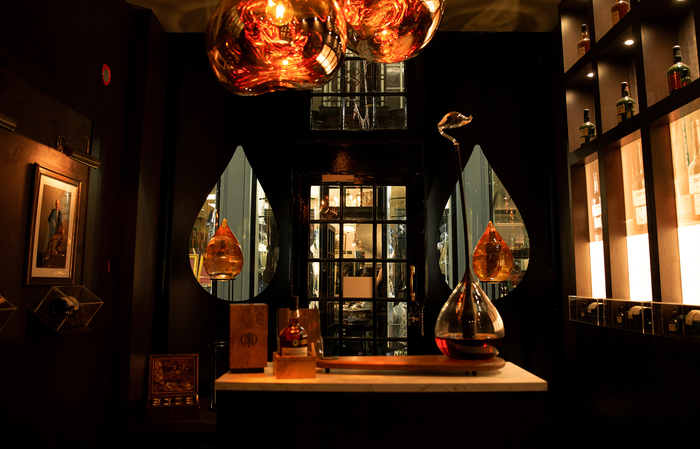The Last Drop Distillers flagship interior on Piccadilly, London, set for a tasting.