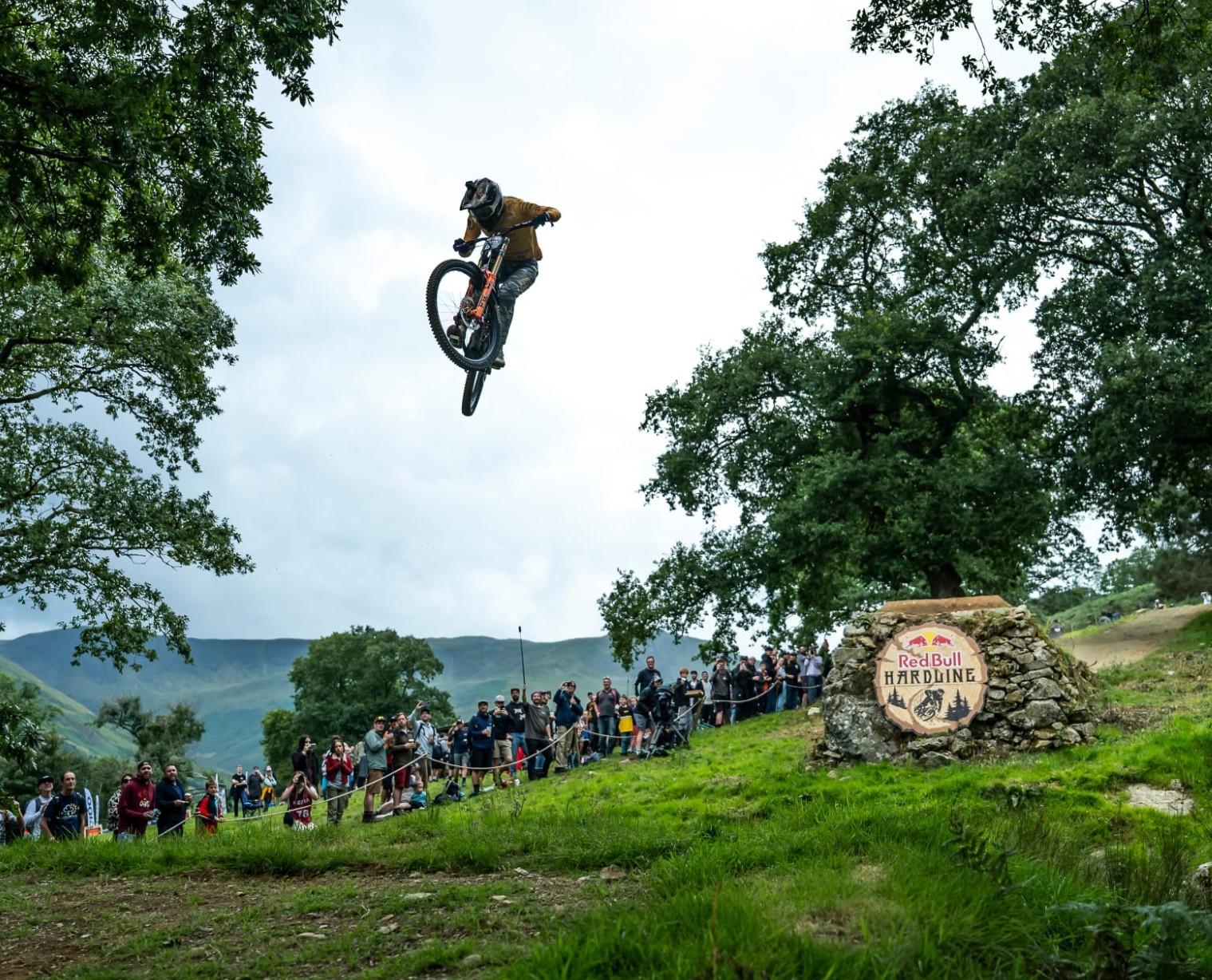 The Red Bull Hardline downhill mountain bike course cut into the Dyfi Valley in Wales.