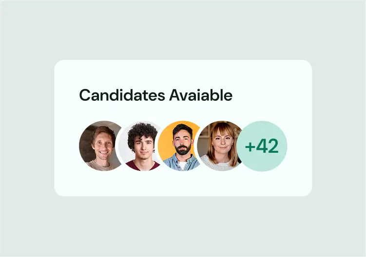 Row of vetted candidate profile photos, indicating talent availability for immediate hire.