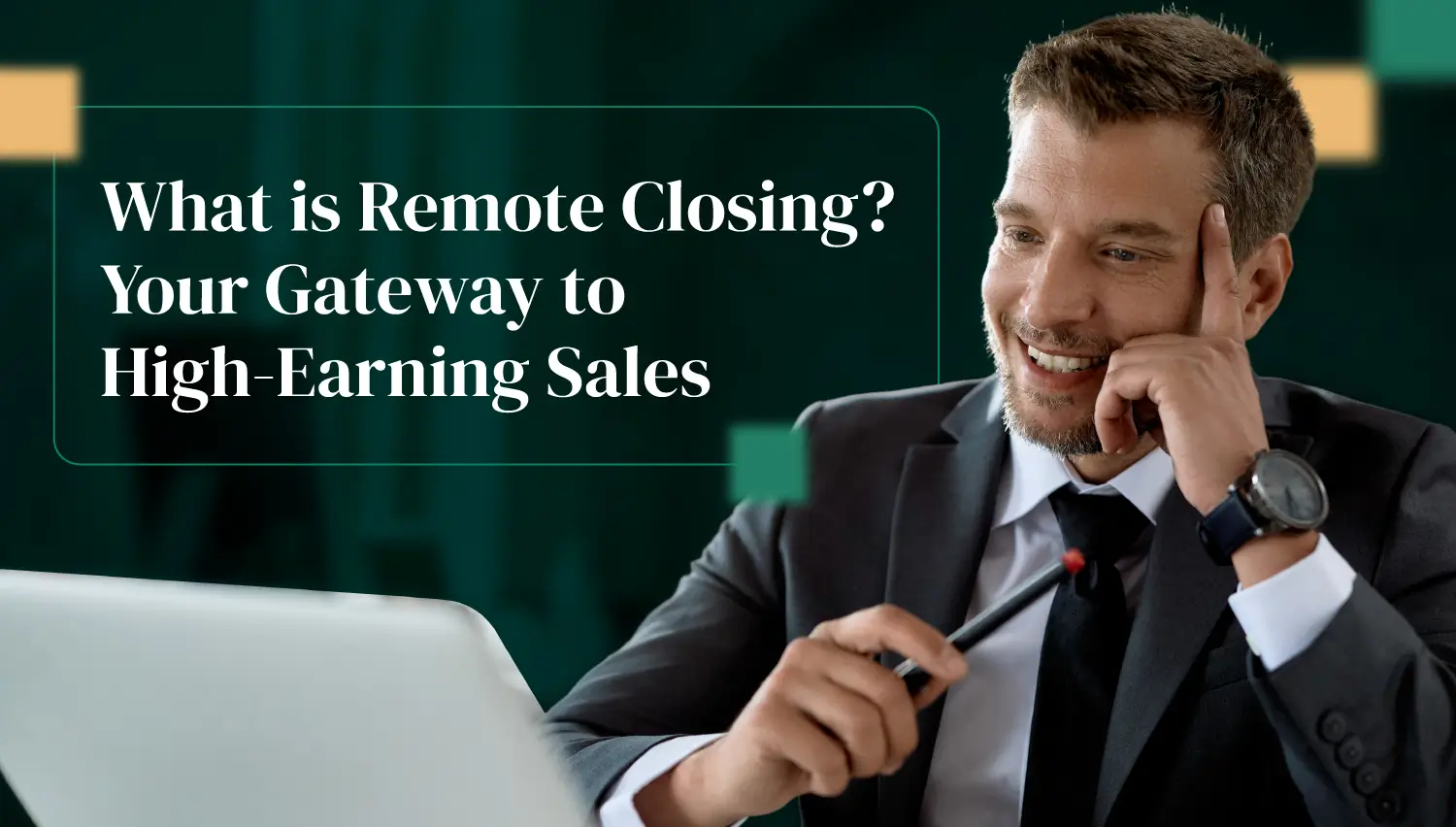 Confident remote sales professional with headset showcasing high-earning remote closing career opportunities and success