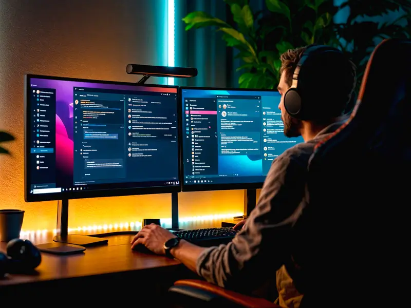 Remote developer coding on dual monitors demonstrating world-class Rails expertise through international outsourcing