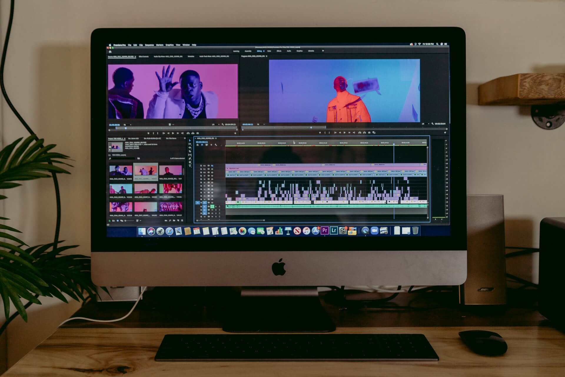 An iMac showing a video editing software