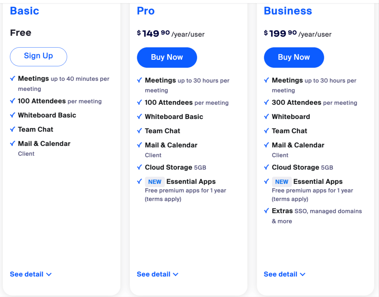 Zoom pricing tiers