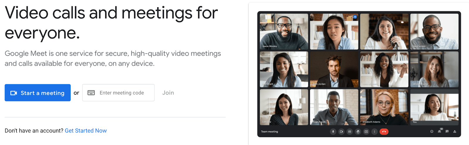 A screenshot of the Google Meet website