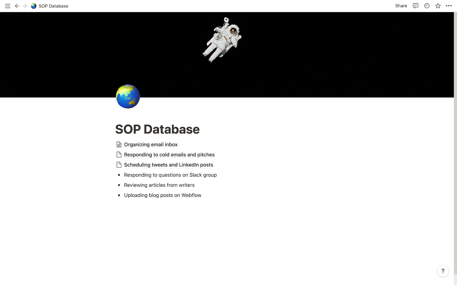An SOP dashboard created on Notion