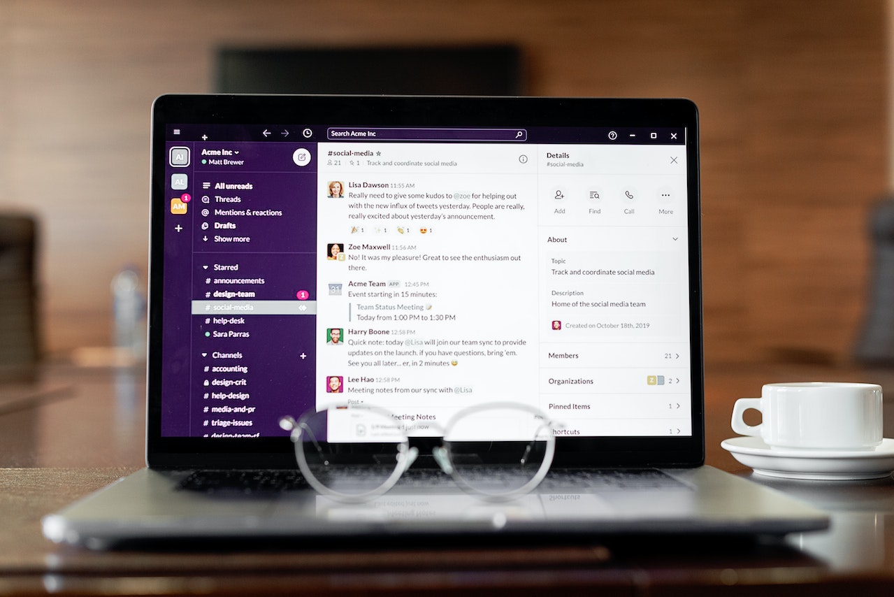 Slack interface on a laptop