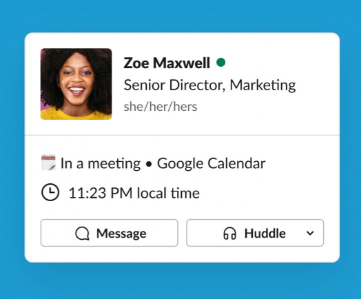 A screenshot of a Slack status showing a person's local timezone