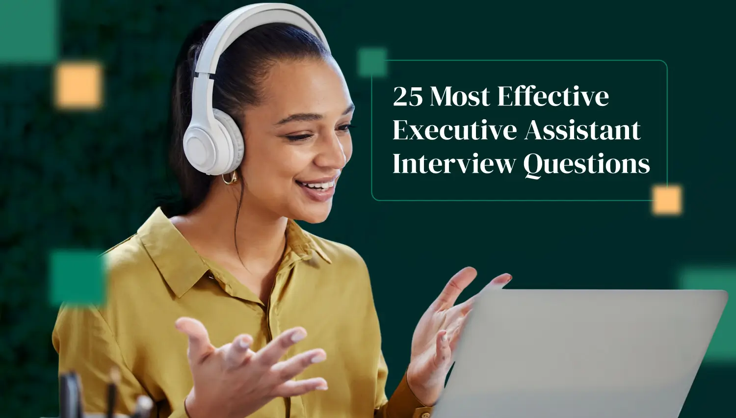 Business executive conducting virtual interview with professional candidate for executive assistant position using video conferencing