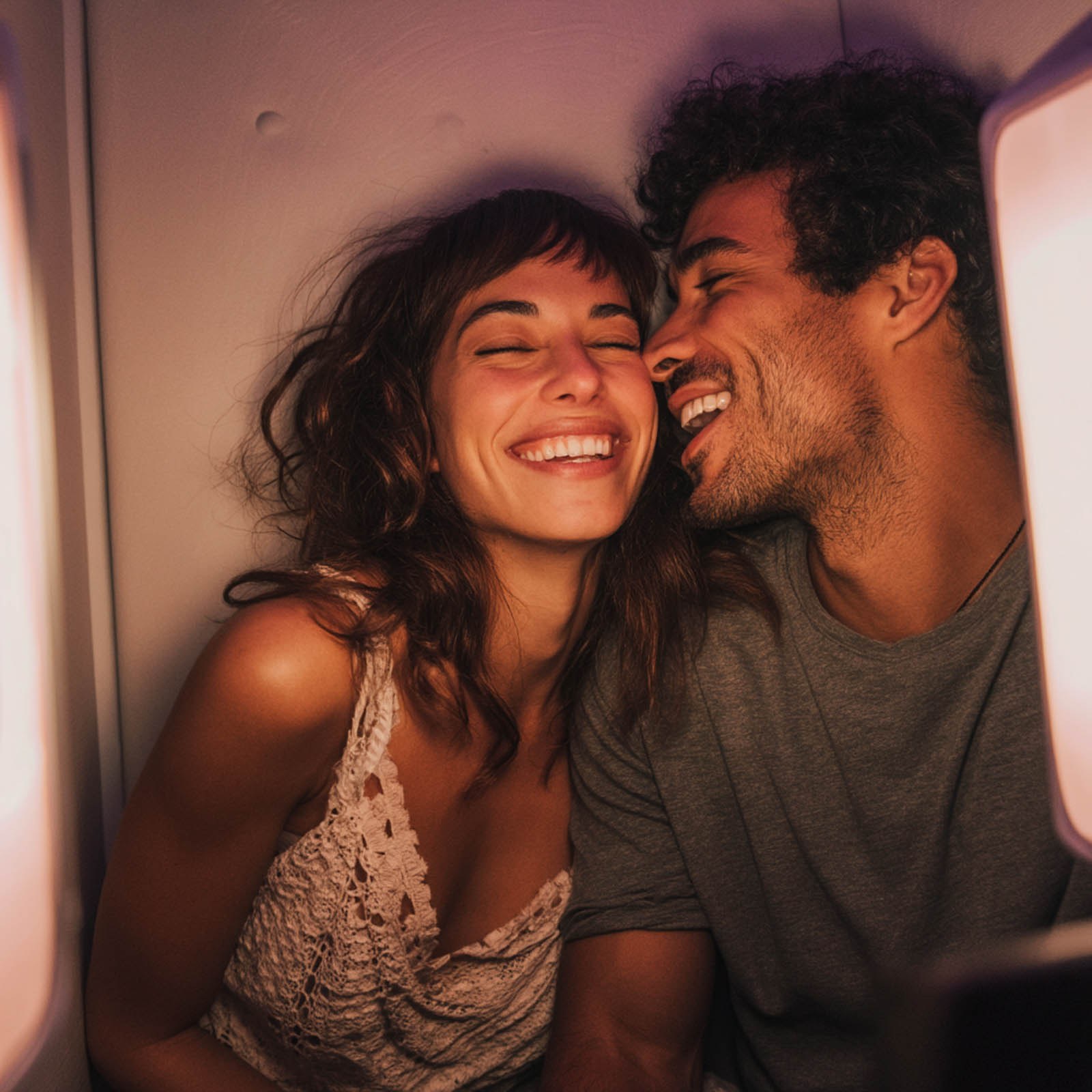Couple posing inside a photo booth