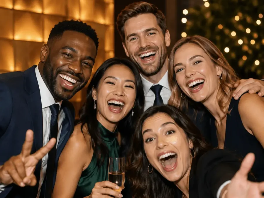 Friends celebrating at a festive event