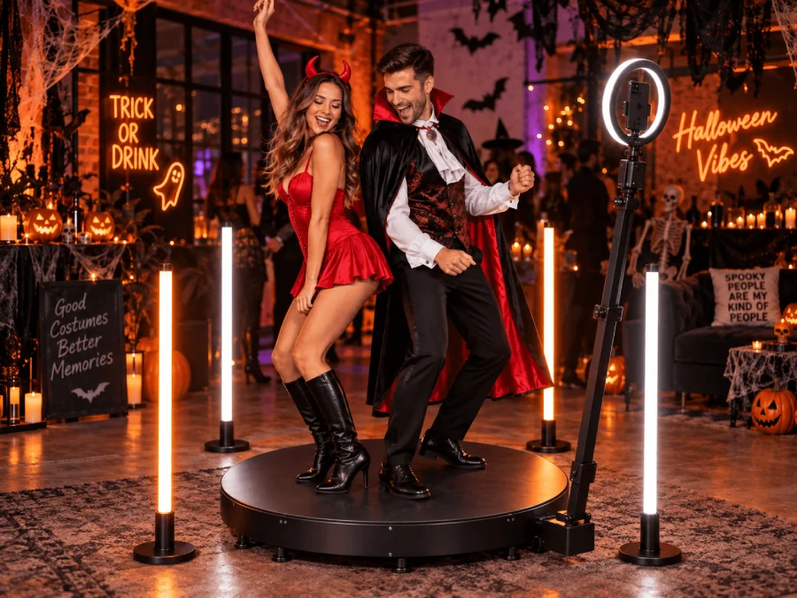 360 video booth at a Halloween party