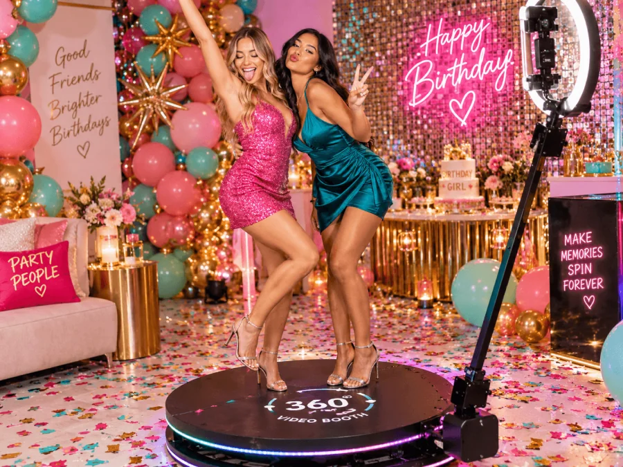 360 video booth at a colorful birthday party