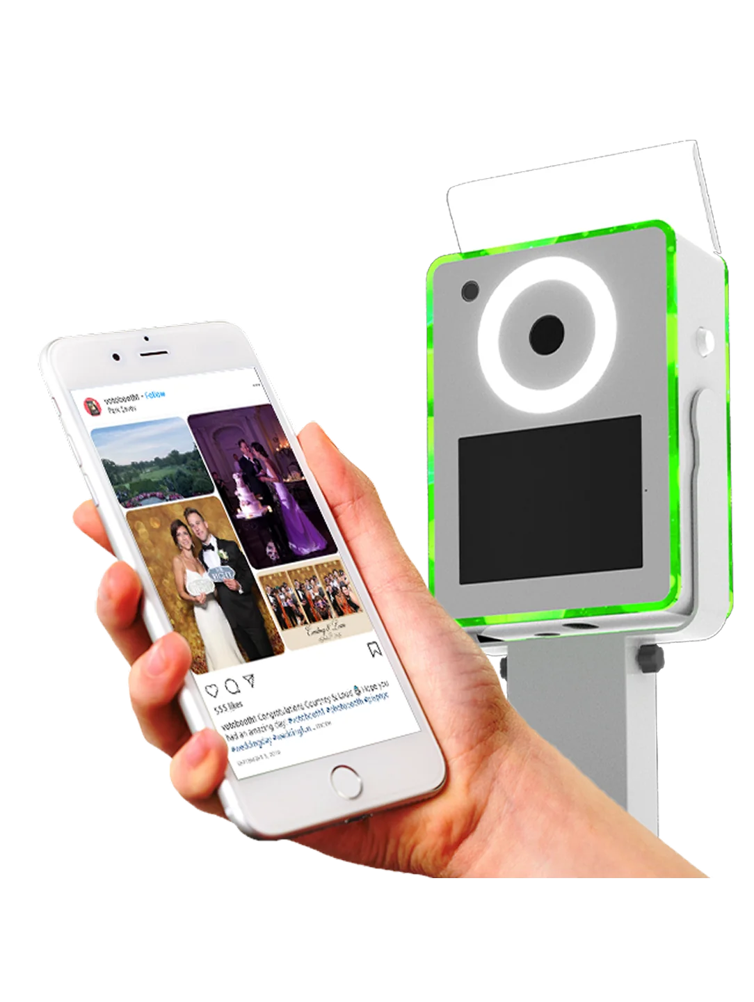 Photo booth with social media sharing station