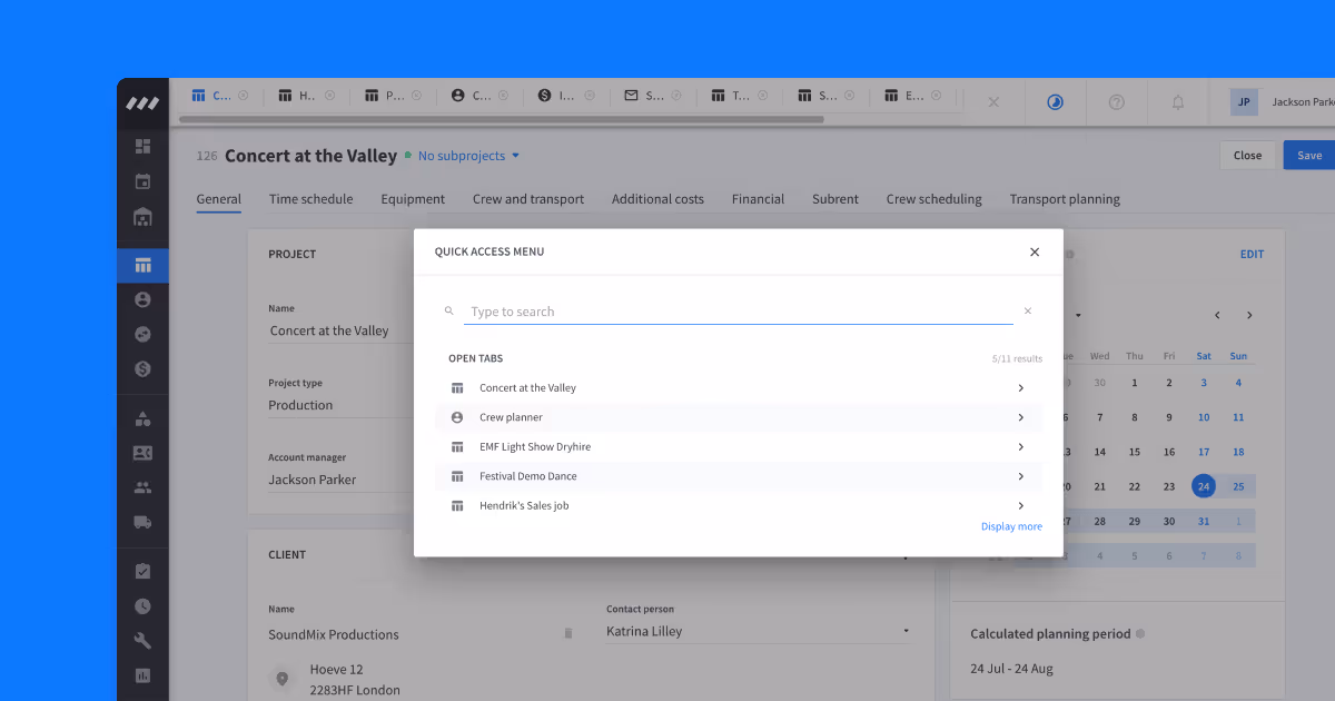 Quick Search - Find anything in your Rentman Workspace