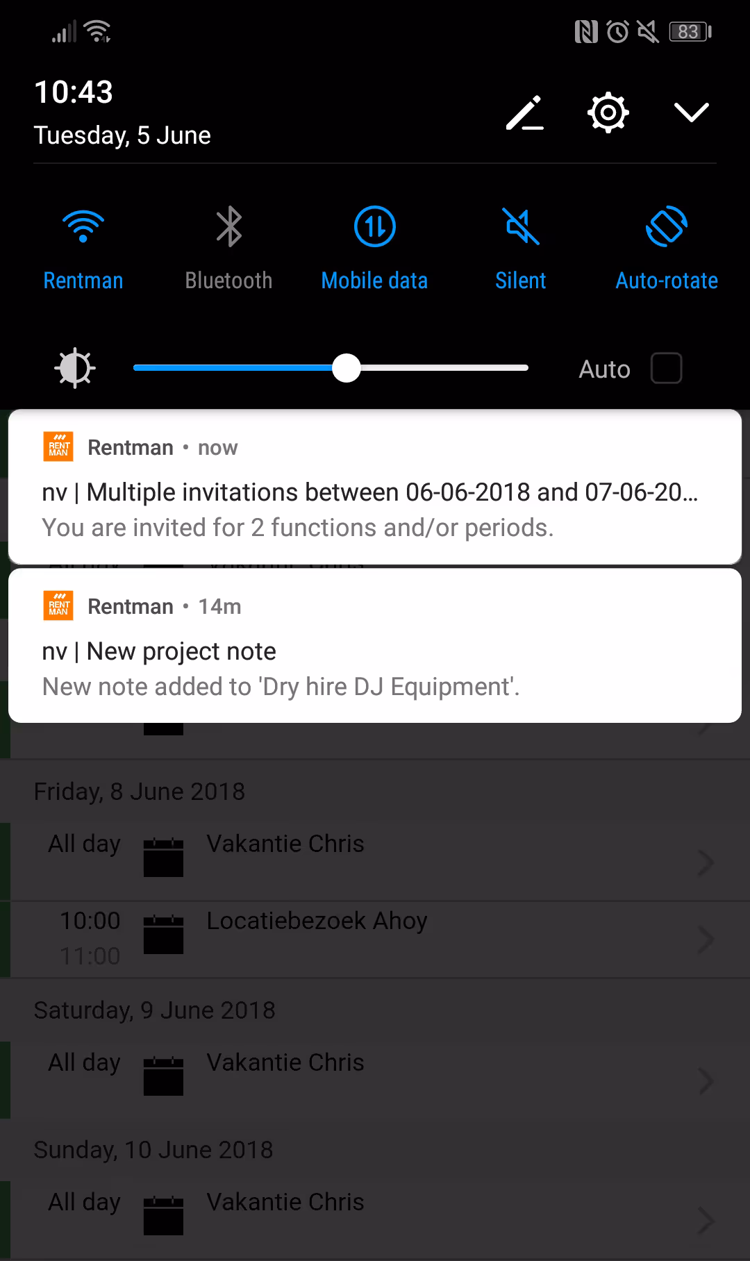 Notificatiesysteem van Rentman