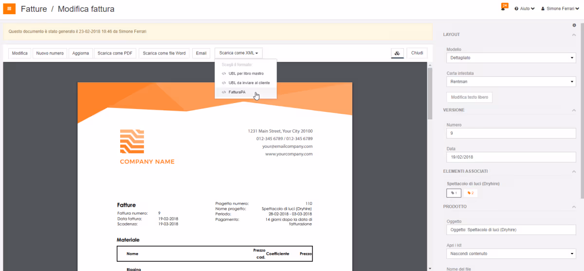 Esporta le tue fatture in XML
