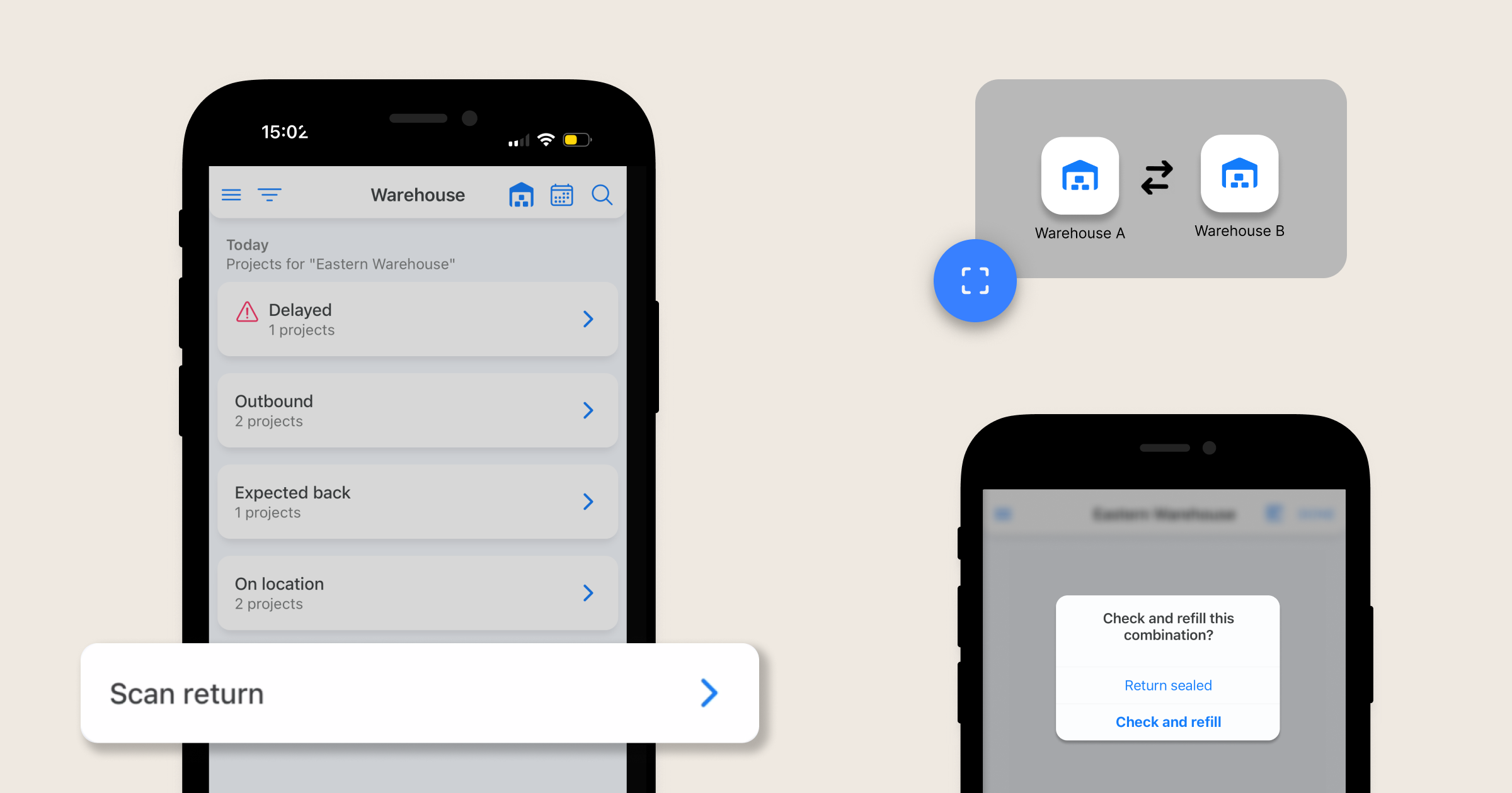 Mobile scan return: Simplify returns across combinations and warehouses 