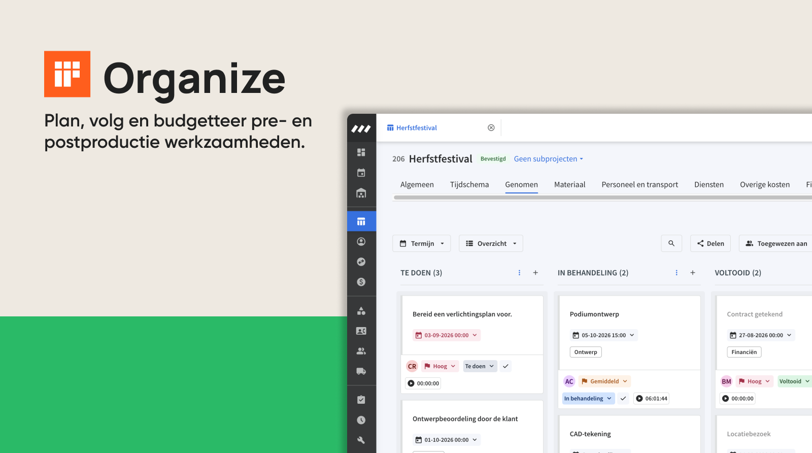 Organize: plan, volg en budgetteer je pre- en postproductie