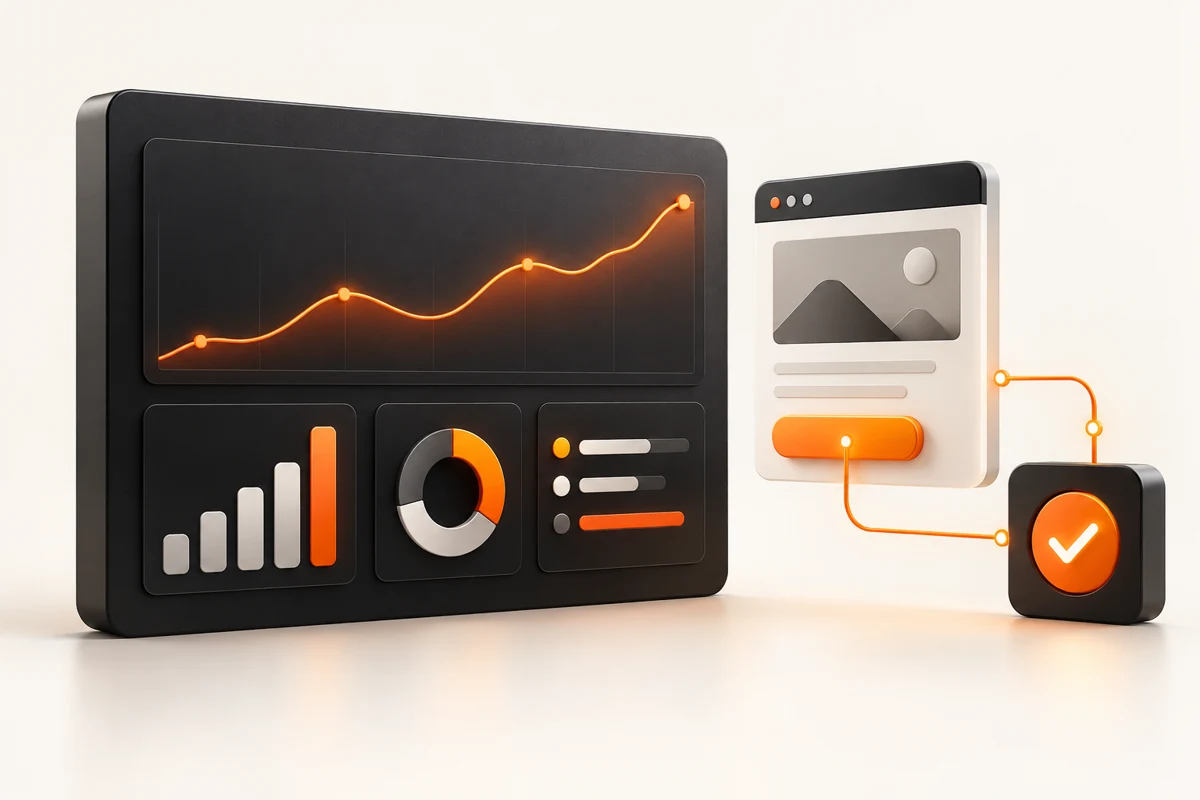 Analytics dashboard connected to a tracked website conversion