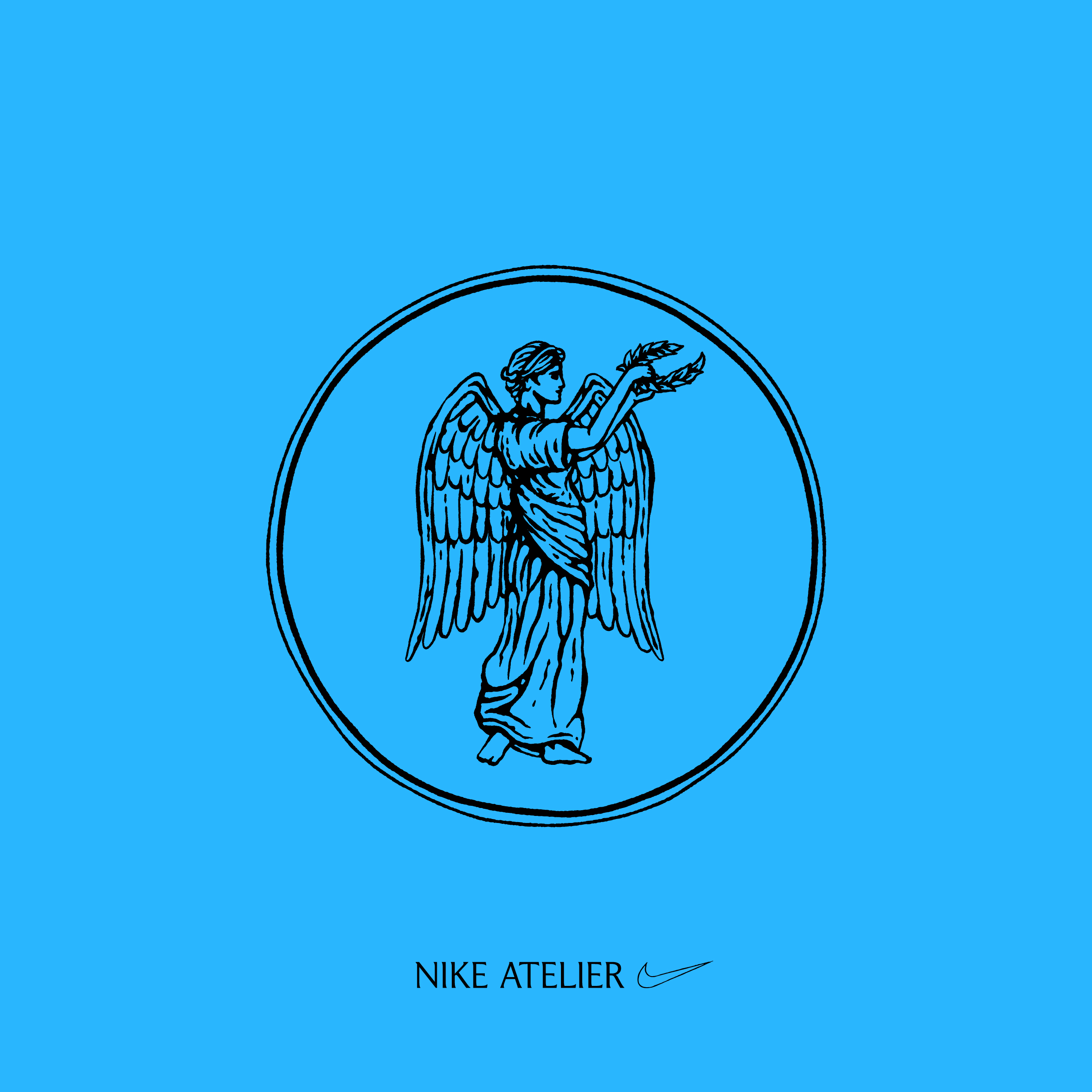 Nike goddess illustration linework shown flat on a plain background