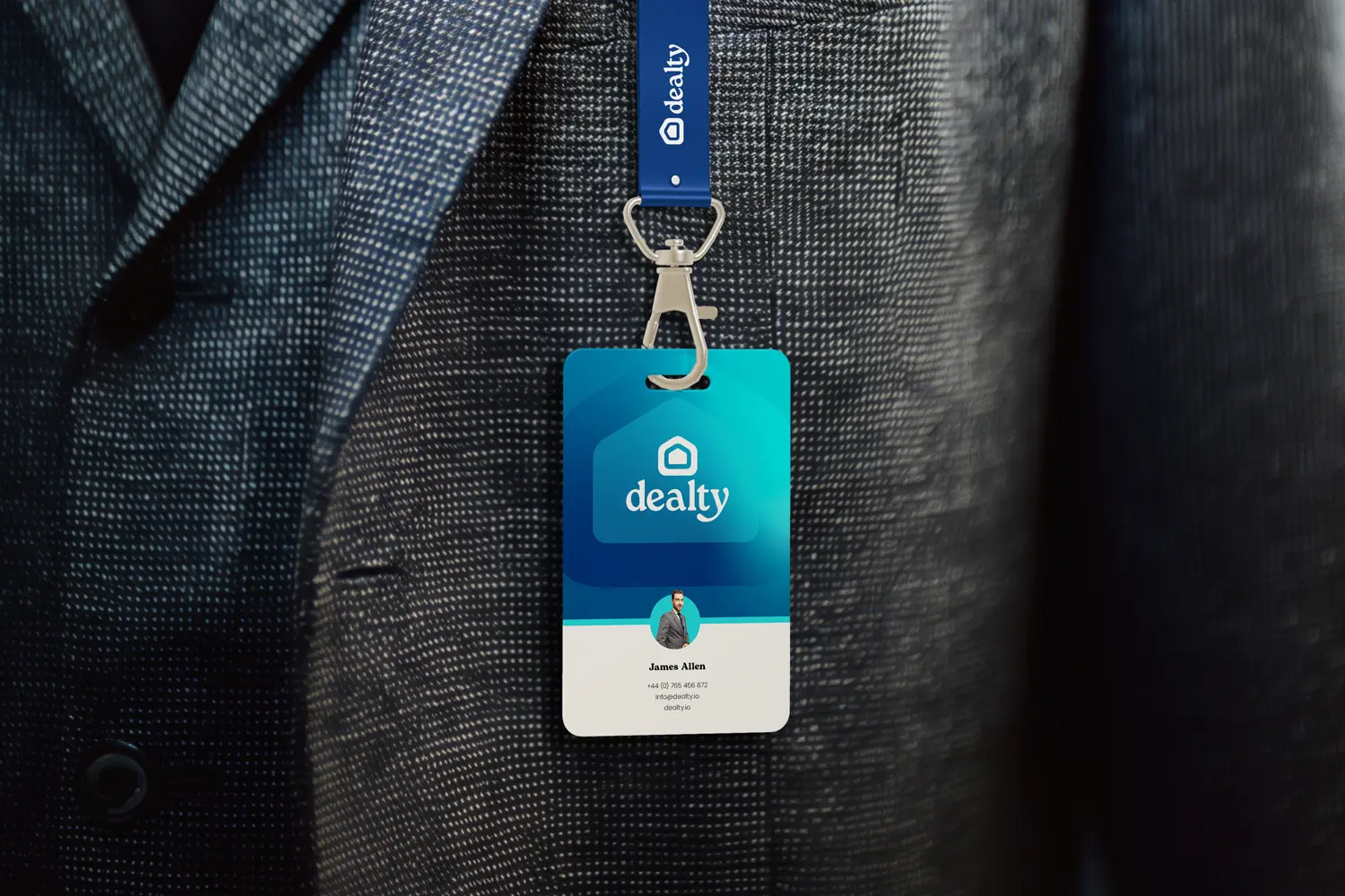 Dealty branded lanyard from the identity rollout
