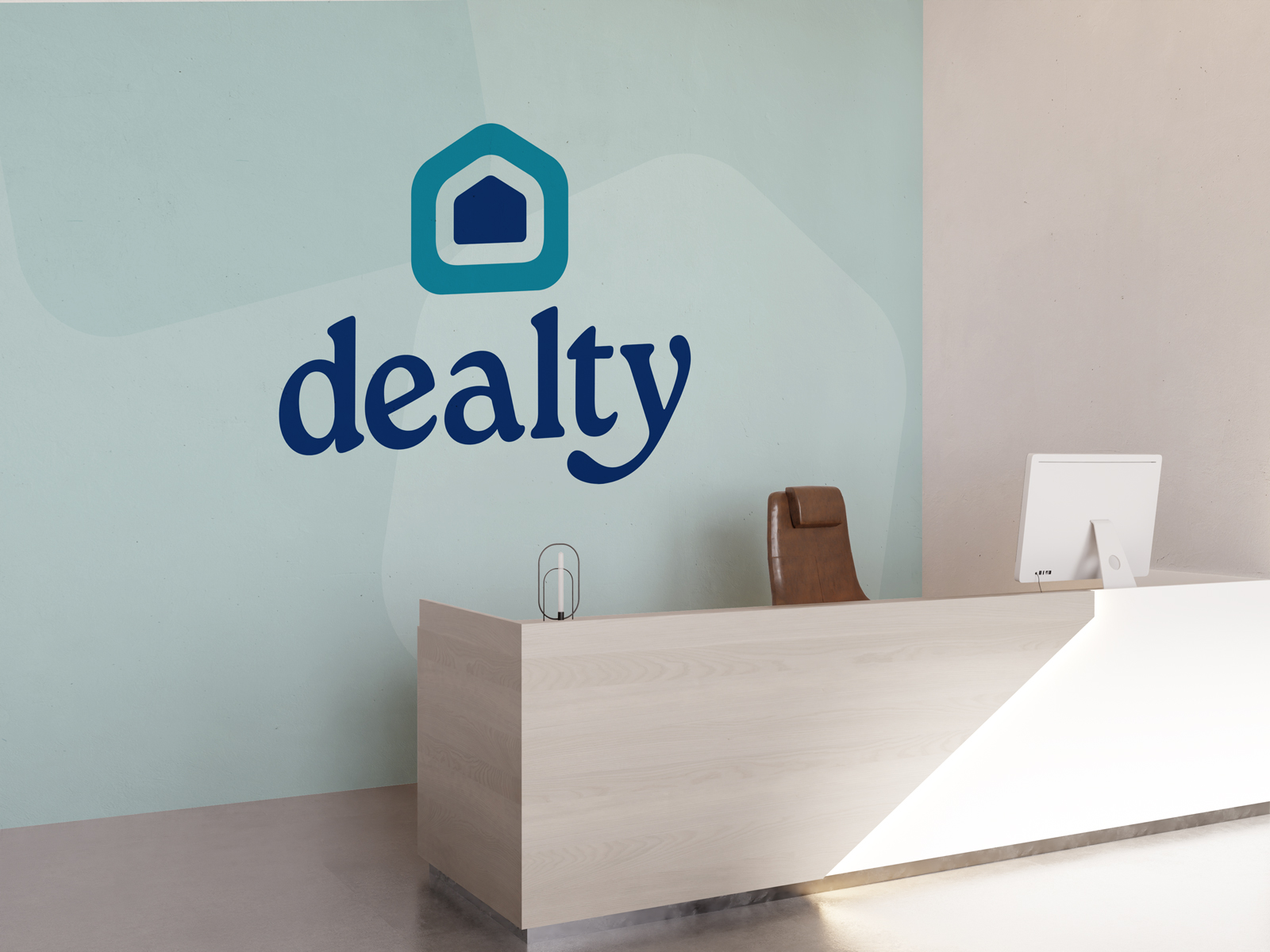 Dealty logo on the reception wall signage