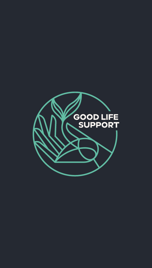 Good Life Support brand mark shown in alternate colours