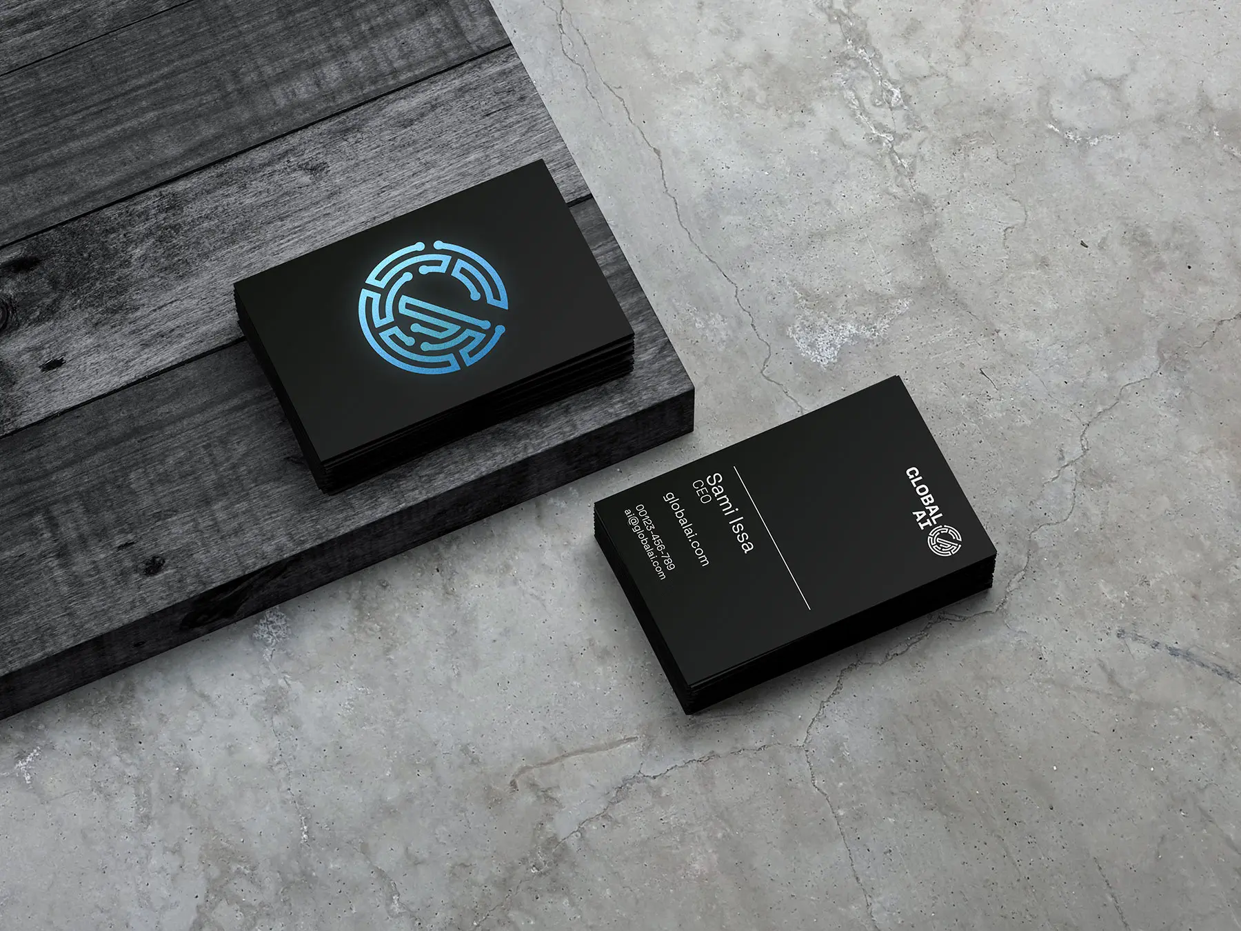 Global AI business card design by MTHD Marketing