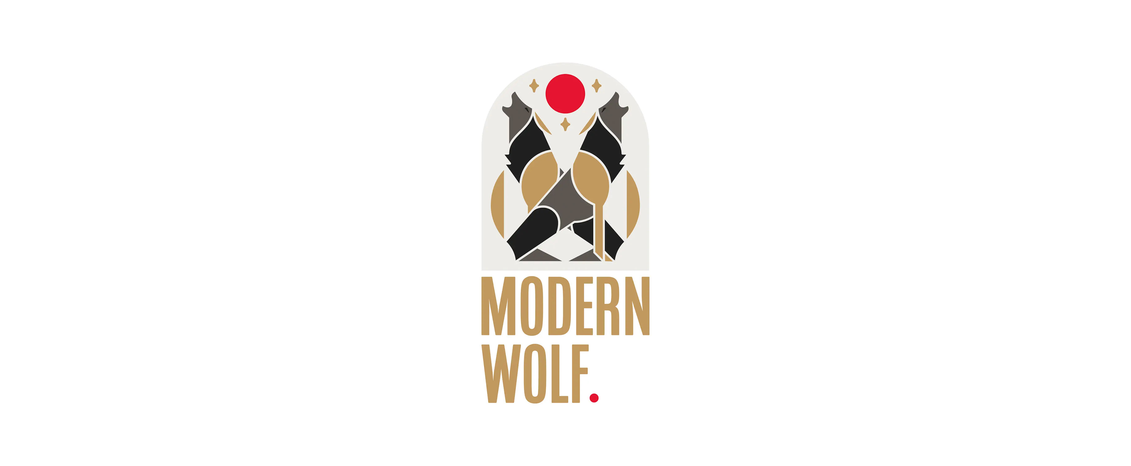 Modern Wolf logo applied across brand collateral