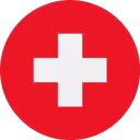 Weisses Schweizer Kreuz auf rotem Kreis