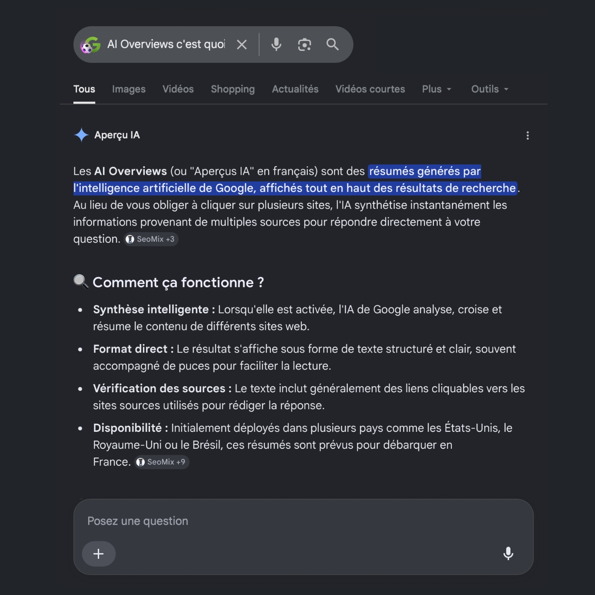 Example of a Google AI Overview with source citations - BotRank