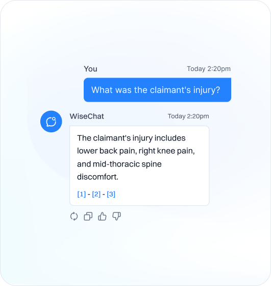 A text message that reads, what was the claimant's injury?.