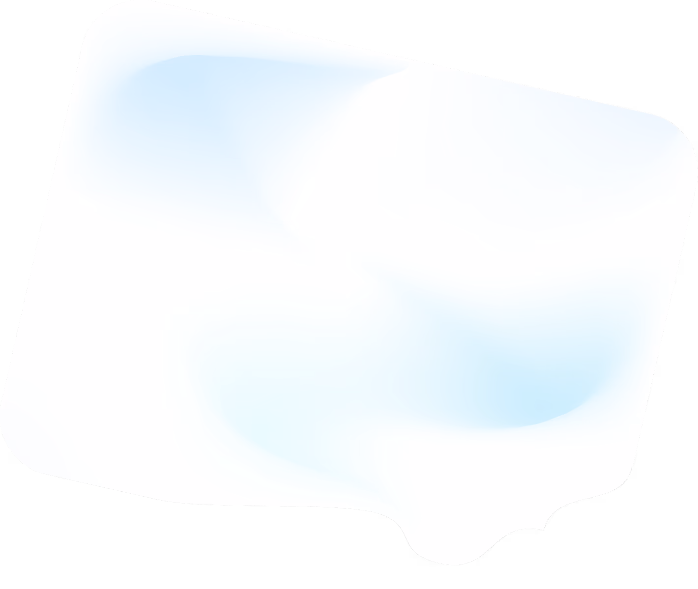 Abstract white shape with soft blue gradient spots and rounded edges on a transparent background.