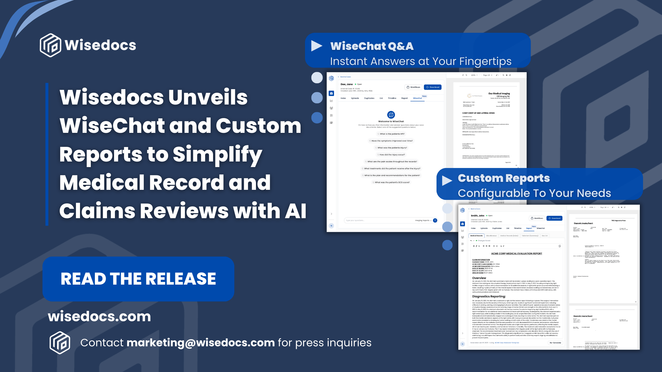 Wisedocs Unveils WiseChat and Custom Reports to Simplify Medical Record and Claims Reviews with AI