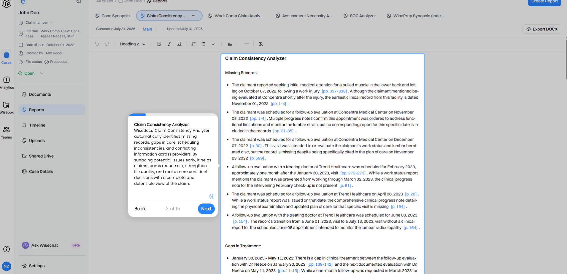 Wisedocs claims consistency analyzer